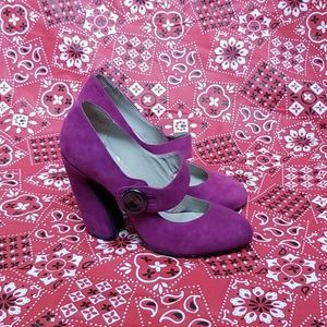 The Cool People sz 10 Leather unique heel purple